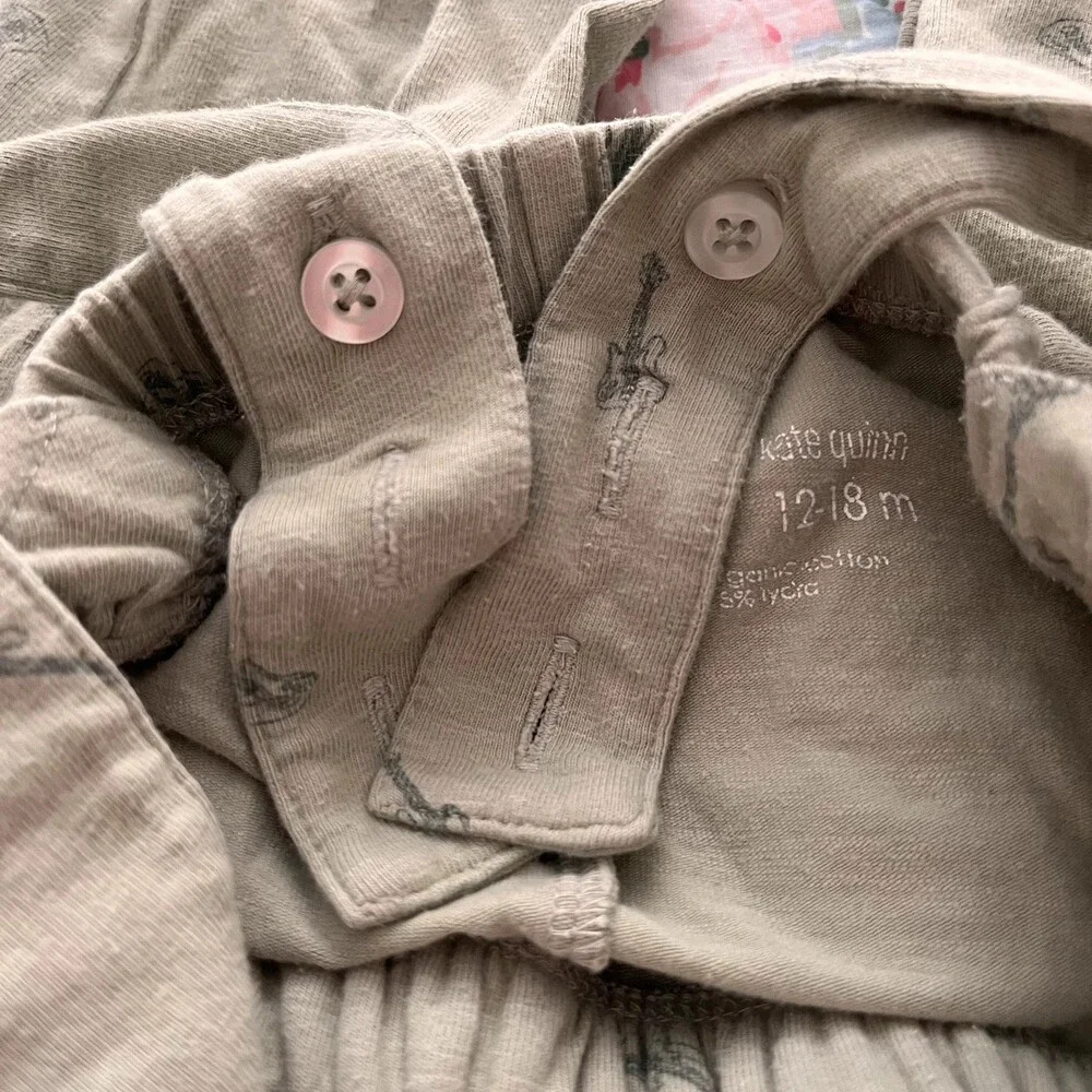 Kate Quinn Little Liam Organic Cotton Guitar Print Overall Romper 12-18M
